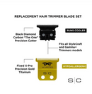 Cuchilla de corte de titanio dorado StyleCraft S|C Fixed X-Pro Precision con DLC de carbono Black Diamond Juego de cortadores de dientes profundos The One Precision: “X-pro precision, el juego de cortadores único” SC523GB