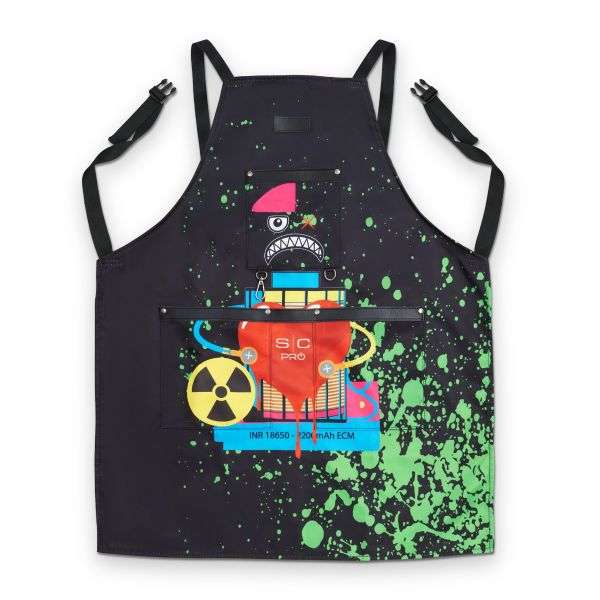 GAMMA+ X STYLECRAFT WATER-REPELLENT BARBER/SALON APRON WITH ADJUSTABLE STRAPS IN RADIOACTIVE BLACK SC338B