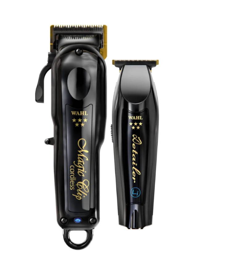 Combo de barbería inalámbrico Wahl 5-Star negro/dorado: cortadora Magic Clip inalámbrica y cortadora de detalles inalámbrica – n.° 3025397