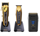 Wahl Pro Combo de edición limitada Gold de 4 piezas de PBCS: afeitadora Gold Magic Clip inalámbrica, afeitadora Gold Detailer Li inalámbrica, afeitadora Black Vanish y estación de carga múltiple