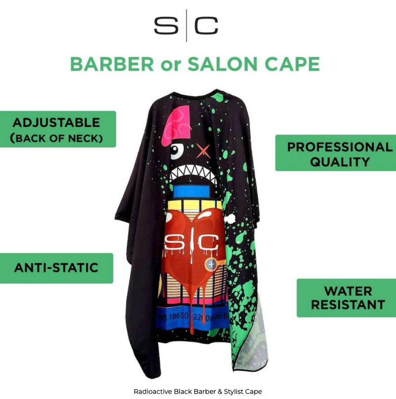 GAMMA+ X STYLECRAFT RADIOACTIVE BARBER & STYLIST CAPE – Black