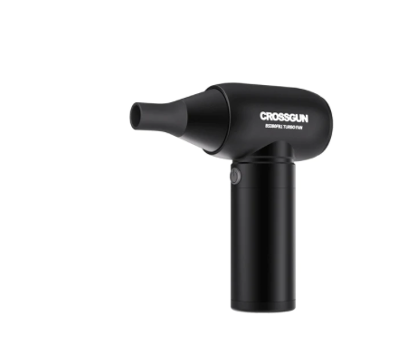 CROSSGUN Electric Cordless Mini Barber Strong Jet Turbo Fan Air Duster Black – with Integrated Vacuum Cleaner Accessory