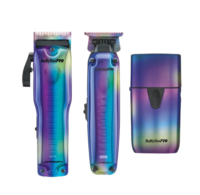 BABYLISSPRO 3pcs LO-PROFX LIMITED EDITION IRIDESCENT HIGH-PERFORMANCE CORDLESS LOW-PROFILE COMBO by PBCS- CLIPPER #FX825RB ,TRIMMER #FX726RB, UV SHAVER SINGLE #FXLFS1RB