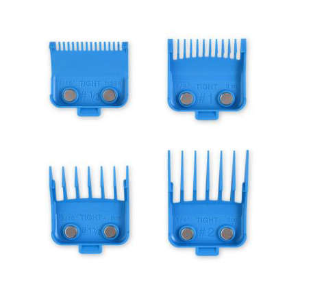 GAMMA+ DUB MAGNETIC TIGHT CLIPPER GUARDS 4-PACK CYAN BLUE