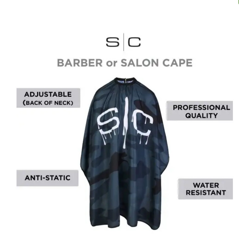 GAMMA+ & STYLECRAFT BLACK CAMO BARBER & STYLIST CAPES SC324B