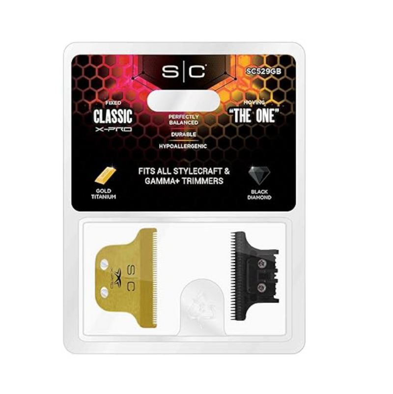 Cuchilla de repuesto para recortadora de cabello StyleCraft Classic X-Pro fija de titanio dorado con DLC de carbono Black Diamond “The One Cutter Set” SC529GB