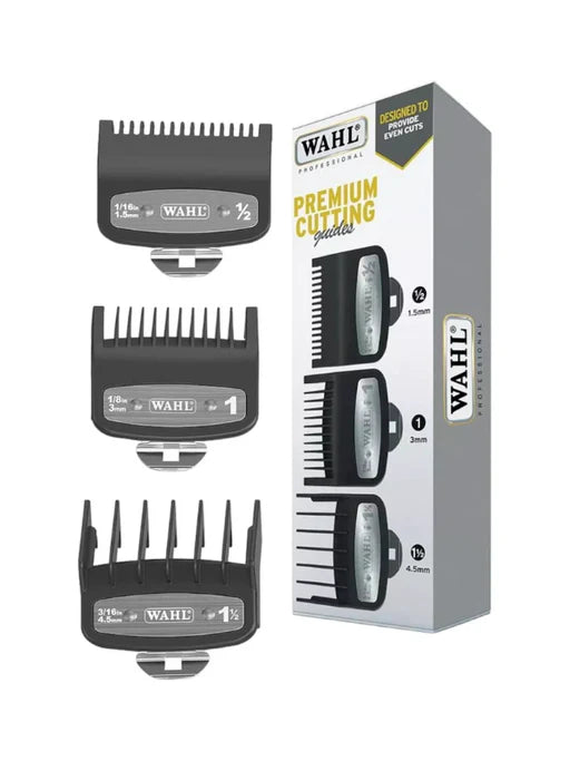 WAHL PREMIUM CUTTING GUIDE COMBS WITH METAL CLIP 3pcs Set guards (0.5, 1, 1.5)