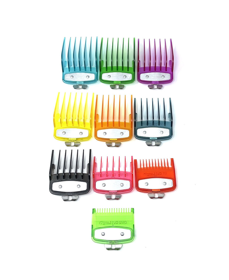 Colorful Clear Clipper guards set with metal clip -fits wahl and babyliss (1-8, 0.5, 1.5)