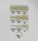 Juego de protectores premium para cortadora de cabello en blanco sólido con clip de metal; se adapta a Wahl y Babyliss (10 piezas = 1-8, 0,5, 1,5)