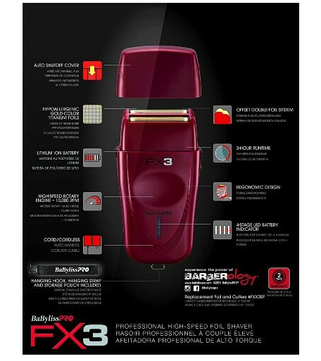 BabylissPRO Red FX3 Cordless Double Foil Shaver FXX3S