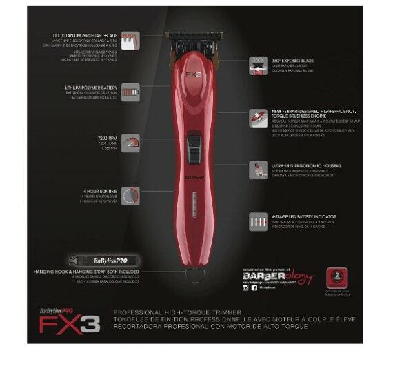 BabylissPro RED FX3 High Torque Cordless Trimmer FXX3T - Limited Time Liquidation Sale