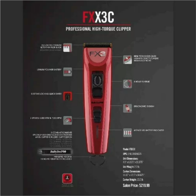 Babylisspro Red FX3 Collection Clipper, Trimmer, Shaver - comes