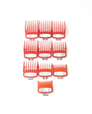 Juego de protectores premium transparentes de color rojo con clip de metal; se adapta a Wahl y Babyliss (10 piezas = 1-8, 0,5, 1,5)