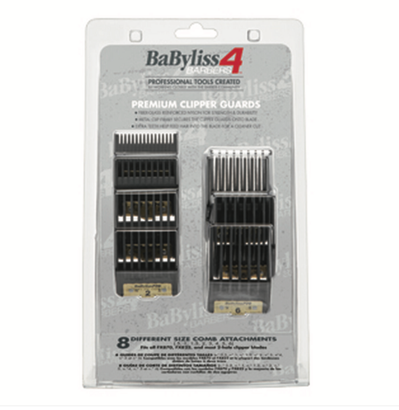 BaBylissPRO BaByliss4Barbers Premium Clipper Guards Set 8pc Guides with Gold Metal Clip FXPCG