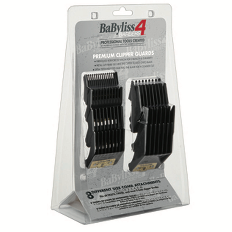 BaBylissPRO BaByliss4Barbers Premium Clipper Guards Set 8pc Guides with Gold Metal Clip FXPCG