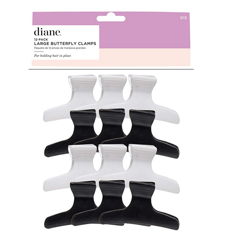 Diane Large Butterfly Clamps 12pk 3.25” Black and White D13