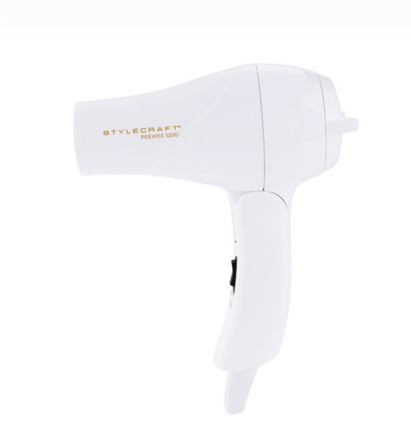 StyleCraft S|C Peewee 1200 Folding Handle Compact Travel Hair Blower Dryer – White