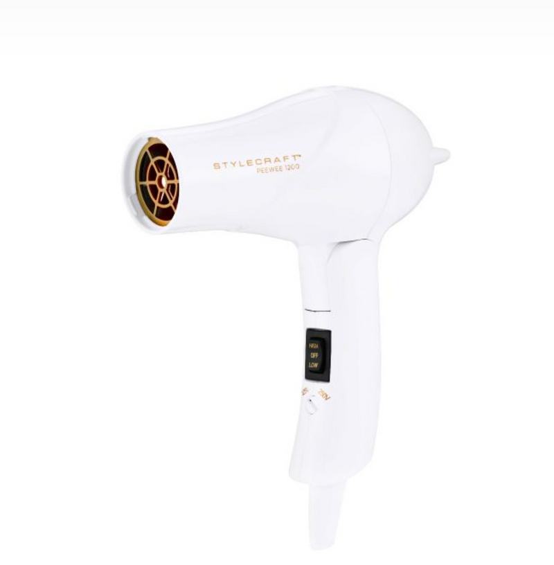 StyleCraft S|C Peewee 1200 Folding Handle Compact Travel Hair Blower Dryer – White