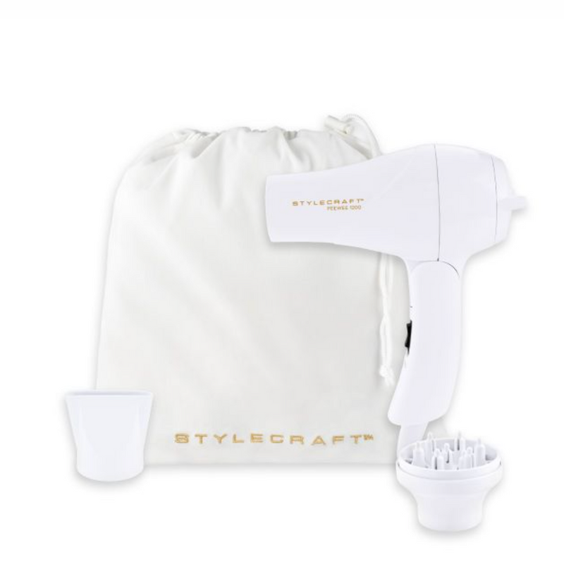 StyleCraft S|C Peewee 1200 Folding Handle Compact Travel Hair Blower Dryer – White