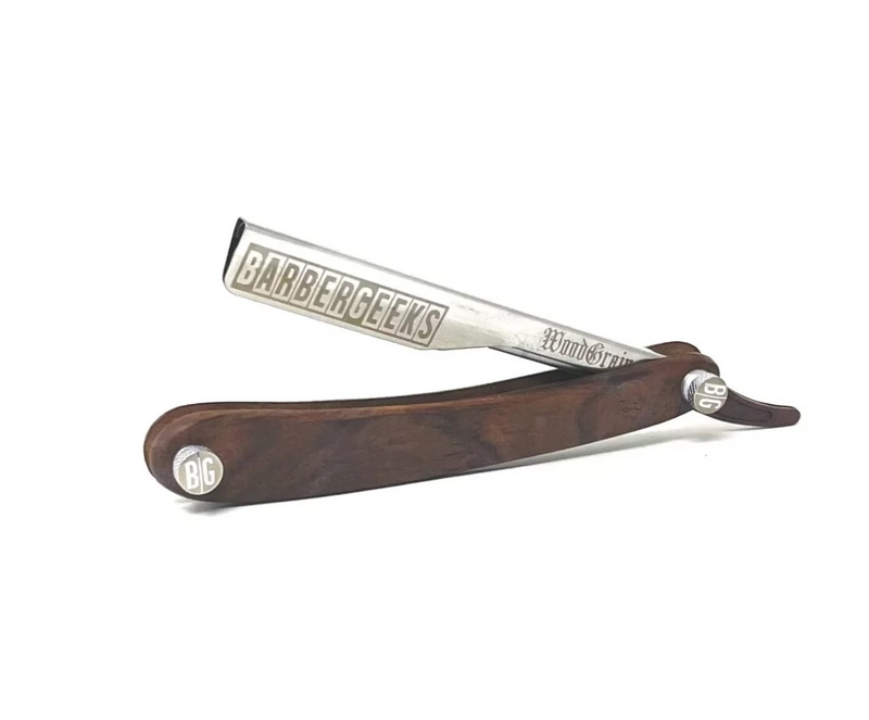 BarberGeeks Razor Holder – WoodGrain & Silver