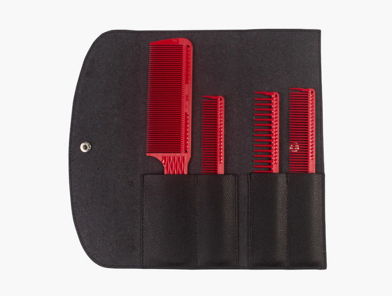 JRL Barber Red Comb Set with leather bag – 4 pcs J301, J302, J304, J202