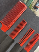 Juego de peines de peluquería JRL Barber Red con bolsa de cuero – 4 piezas J301, J302, J304, J202 