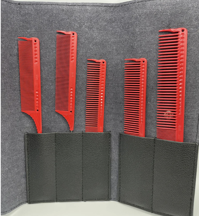 JRL Barber Red Comb Set with leather bag – 4 pcs J301, J302, J304, J202