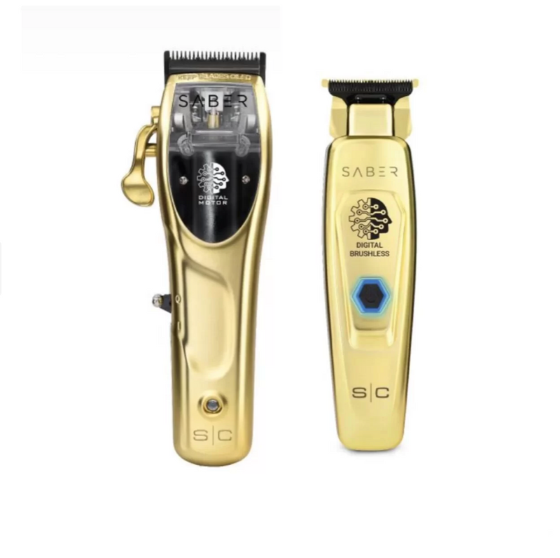 StyleCraft S|C Saber Combo – Gold Metal Body Cordless Clipper & Gold Trimmer Duo