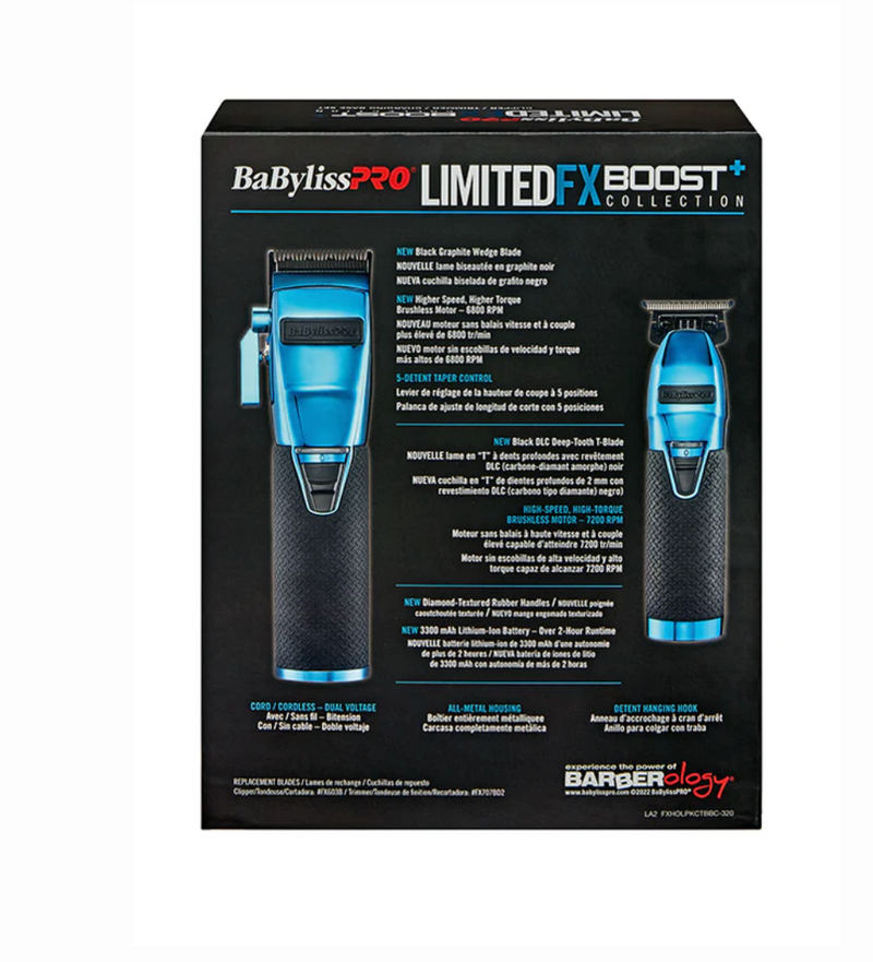 BaBylissPRO LimitedFX Boost+ Lithium Cordless Clipper & Cordless Skeleton Trimmer With Bonus Charging Base Set – FXHOLPKCTB-BC – BlueFX