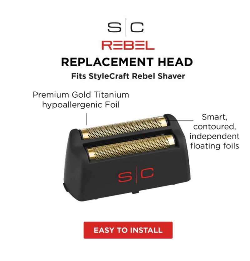 StyleCraft S|C Rebel Shaver Replacement Gold Titanium Foil Head Black SC515G