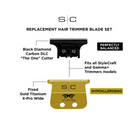 Cuchilla para recortadora de cabello StyleCraft S|C Fixed Gold Titanium X-Pro Wide con DLC de carbono Black Diamond: “El juego de cortadores único” SC527GB