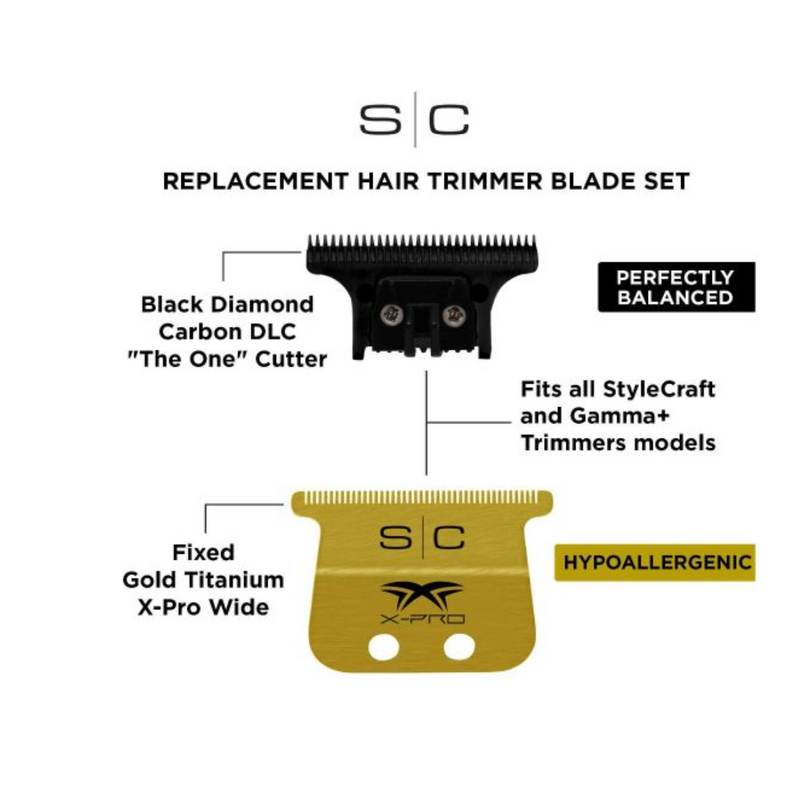 Replacement Fixed Gold Titanium Fade Hair Clipper Blade with Moving Gold  Titanium Slim Tooth Cutter Set