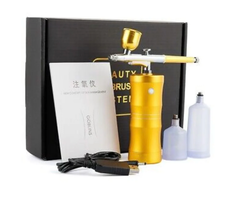 Cordless Airbrush System Compressor with additional Capacity Cups – Gold