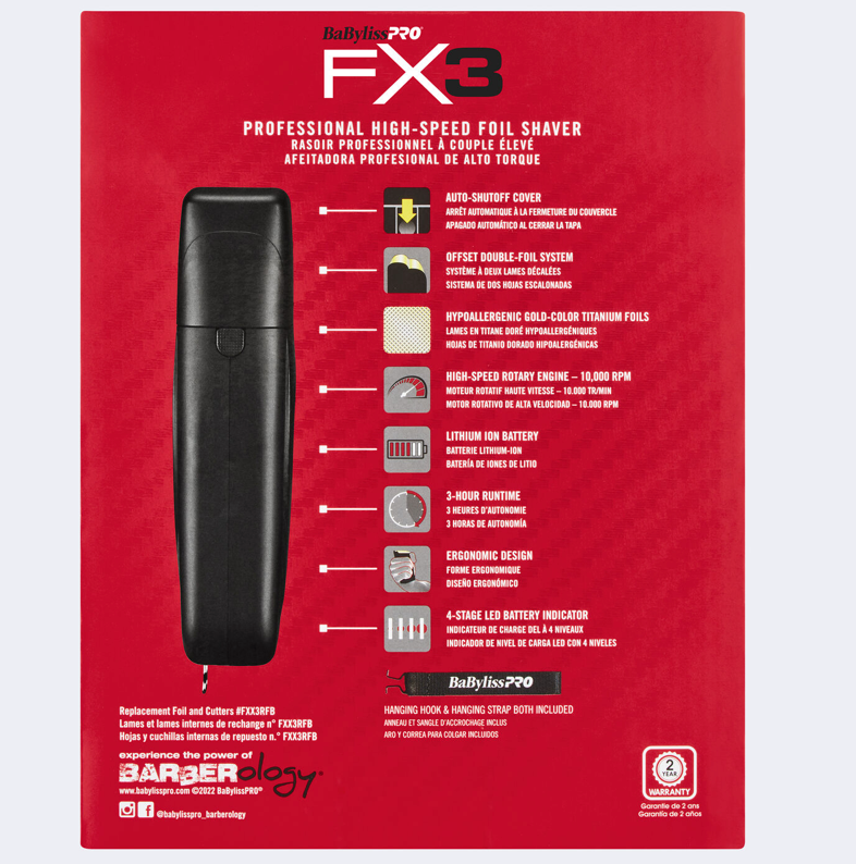 BaByliss PRO Black FX3 Cordless Double Foil Shaver FXX3SB