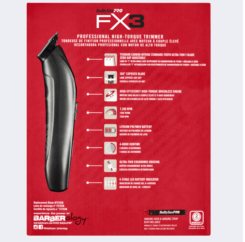 BabylissPro Black FX3 High Torque Cordless Trimmer FXX3TB