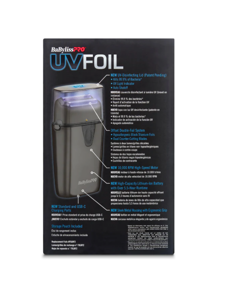 BaBylissPRO UVFOIL Disinfecting UV Metal Double Foil Cordless Shaver – kills 99.9% of bacteria – FXLFS2