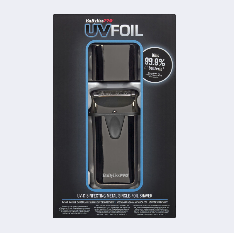 BaBylissPRO UVFOIL Disinfecting UV Metal Single Foil Cordless Shaver – kills 99.9% of bacteria – FXLFS1